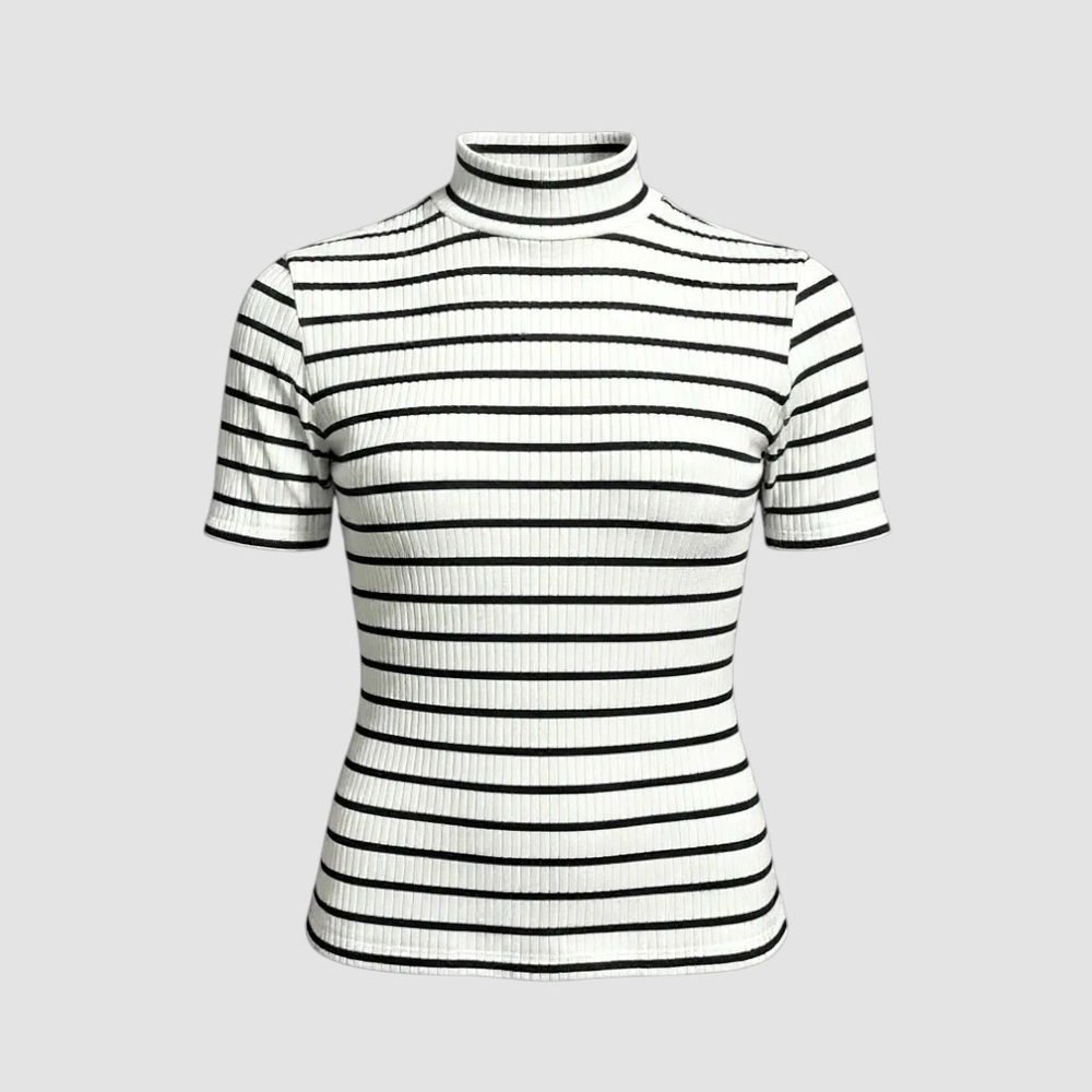 Old Navy Sweater Mock Turtleneck Black White Striped Fitted Womens Medium